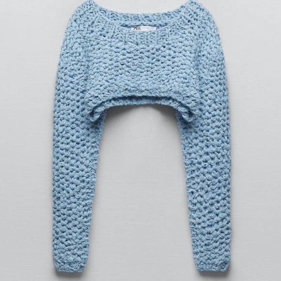 Zara Cropped Crochet Sweater in Sky Blue Limited Edition XS-S - Picture 4 of 6